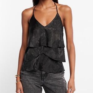 Express black Floral jacquard ruffled v-neck racer back cami brand new w/ tags🖤